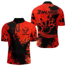 Load image into Gallery viewer, Black and Red Mens Bowling Polo, Quarter Zip Shirts Custom Bowling Team League Jerseys NQS9569