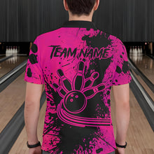 Load image into Gallery viewer, Black and Pink Mens Bowling Polo, Quarter Zip Shirts Custom Bowling Team League Jerseys NQS9570