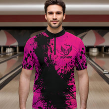 Load image into Gallery viewer, Black and Pink Mens Bowling Polo, Quarter Zip Shirts Custom Bowling Team League Jerseys NQS9570