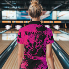 Load image into Gallery viewer, Black and Pink Womens Bowling Polo, Quarter Zip Shirts Custom Bowling Team League Jerseys NQS9570