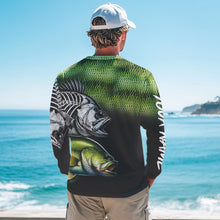 Load image into Gallery viewer, Bass Reaper Skeleton Green scales Custom Long Sleeve Fishing Shirts, Personalized Fishing Gifts NQS9572