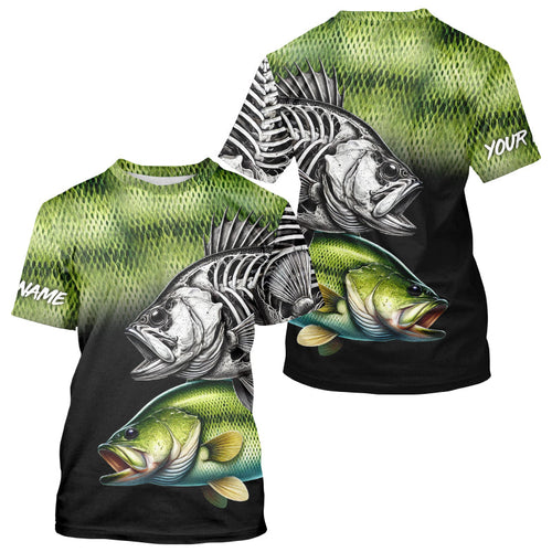 Bass Reaper Skeleton Green scales Custom Long Sleeve Fishing Shirts, Personalized Fishing Gifts NQS9572