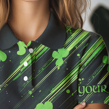 Load image into Gallery viewer, Personalized Black &amp; Green Clover pattern Women golf polo shirt Custom St Patrick Day ladies golf wear NQS9574