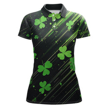 Load image into Gallery viewer, Personalized Black &amp; Green Clover pattern Women golf polo shirt Custom St Patrick Day ladies golf wear NQS9574