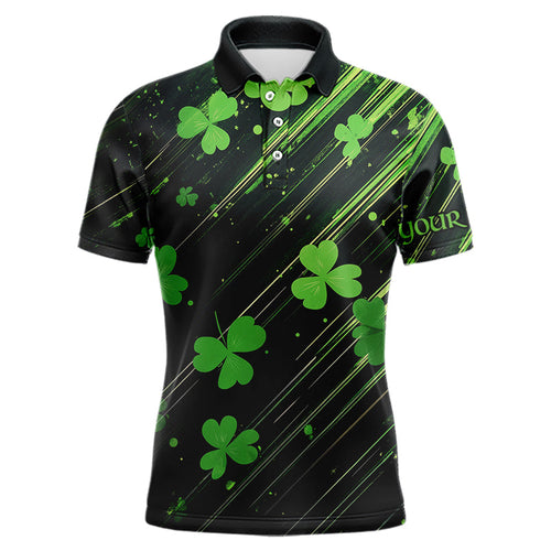 Personalized Black & Green Clover pattern Men golf polo shirts Custom St Patrick Day mens golf wear NQS9574