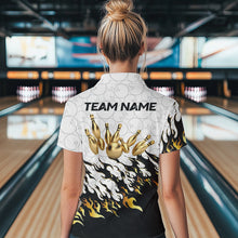 Load image into Gallery viewer, Black and White Camo Bowling Shirts For Women Custom Bowling Team League Jerseys | Gold NQS9576