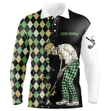 Load image into Gallery viewer, Black Mens golf polo shirts green argyle pattern custom golf skull team golf shirts for men NQS7661