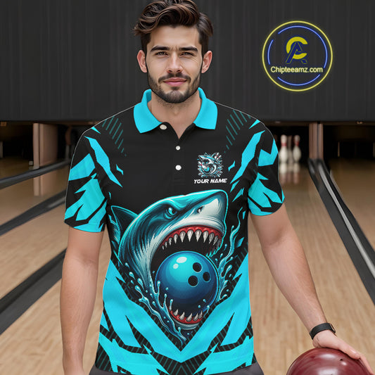 Black and Blue Mens bowling shirts Custom Blue Shark bowling team jerseys, gifts for bowlers NQS9991