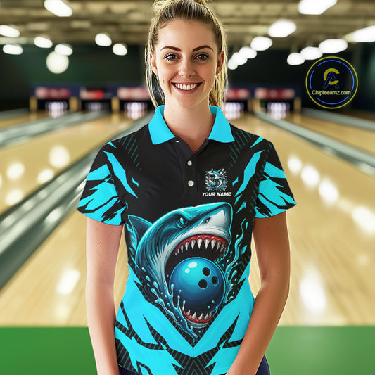 Black and Blue Women bowling shirts Custom Blue Shark bowling team  jerseys, gifts for bowlers NQS9991