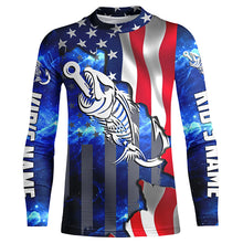 Load image into Gallery viewer, American flag fishing Fish hook skull reaper blue Custom Name sun protection fishing shirts NQS3492