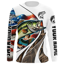 Load image into Gallery viewer, Personalized Largemouth Bass American flag Camo Fishing Jerseys, Custom Patriotic Bass Fishing Shirts NQS7870