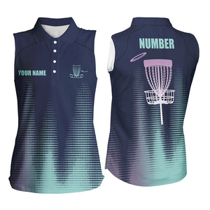 Blue gradient Women sleeveless Disc golf polo shirts custom team disc golf jerseys, disc golf clothes NQS8082