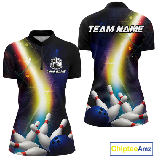 Custom Rainbow Lights Bowling Shirts For Women, Personalized bowling team jersey with name NQS10283