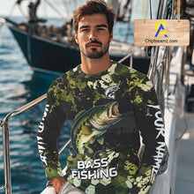 Load image into Gallery viewer, Green Camo Largemouth Bass fishing sun shirts custom name fishing shirts long sleeve uv protection NQS10284
