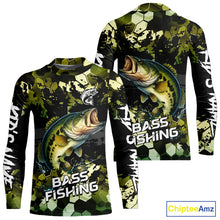 Load image into Gallery viewer, Green Camo Largemouth Bass fishing sun shirts custom name fishing shirts long sleeve uv protection NQS10284