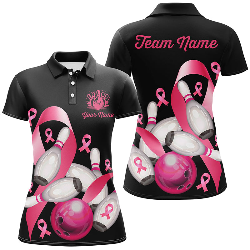 Pink ribbons Womens bowling shirts Custom Breast Cancer Awareness black team league bowling jerseys NQS8308