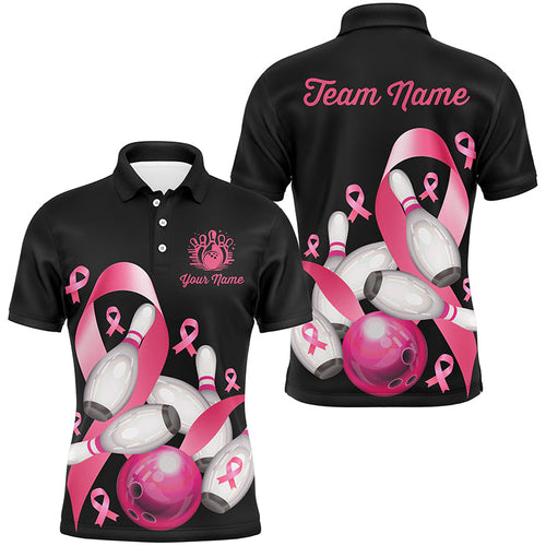 Pink ribbons Men's bowling shirt Custom Breast Cancer Awareness black team league bowling jerseys NQS8308