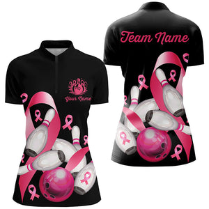 Pink ribbons Womens bowling shirts Custom Breast Cancer Awareness black team league bowling jerseys NQS8308