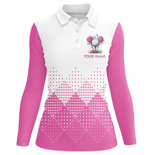 Load image into Gallery viewer, White and Pink argyle plaid pattern Women&#39;s custom golf shirts, personalized golf gifts for ladies NQS8310