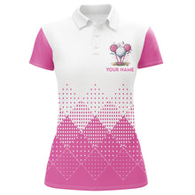 Load image into Gallery viewer, White and Pink argyle plaid pattern Women&#39;s custom golf shirts, personalized golf gifts for ladies NQS8310