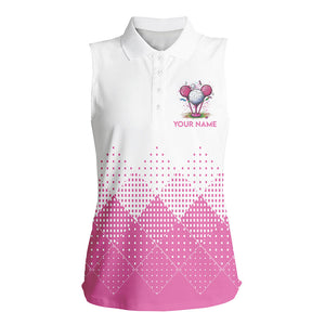 White and Pink argyle plaid pattern Women's sleeveless polo shirts, personalized golf gifts for ladies NQS8310