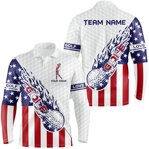 Personalized American flag patriot golf white mens golf polo shirts custom name golf gifts for men NQS8312