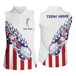 Personalized American flag patriot golf white Womens sleeveless polo shirts - golf gifts for women NQS8312