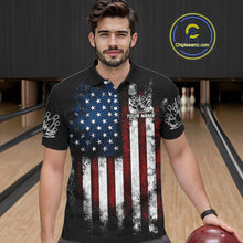 Load image into Gallery viewer, Vintage American Flag Eagle Black Bowling Shirts for Men Custom Patriotic Team Bowling Jerseys NQS10501