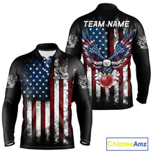 Load image into Gallery viewer, Vintage American Flag Eagle Black Bowling Shirts for Men Custom Patriotic Team Bowling Jerseys NQS10501