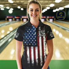 Load image into Gallery viewer, Vintage American Flag Eagle Black Bowling Shirts for Women Custom Patriotic Team Bowling Jerseys NQS10501