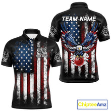 Load image into Gallery viewer, Vintage American Flag Eagle Black Bowling Shirts for Men Custom Patriotic Team Bowling Jerseys NQS10501