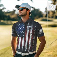 Load image into Gallery viewer, Vintage American Flag Eagle Black Golf Polo Shirts For Men Custom mens patriotic golf shirts NQS10502