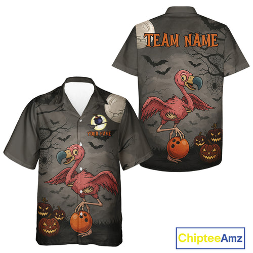 Funny Flamingo Halloween Bowling Hawaiian Shirt Custom Halloween Bowling Team Jersey NQS10703
