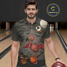 Load image into Gallery viewer, Funny Flamingo Halloween Bowling Polo, Quarter Zip Shirt For Men Custom Halloween Bowling Team Jersey NQS10703