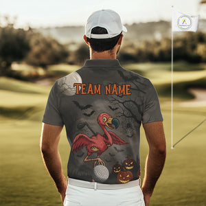 Funny Halloween Flamingo Pumpkin Golf Polo Shirt For Men Custom Halloween Mens Golf Tops NQS10704