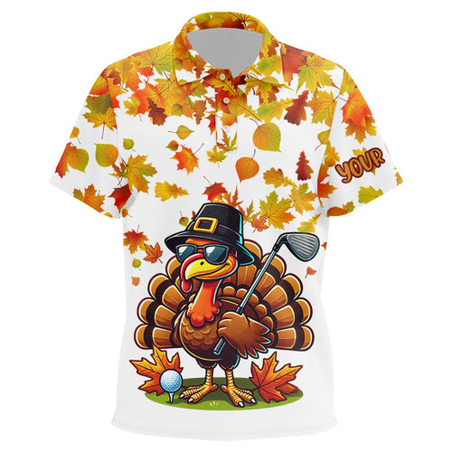 Thanksgiving autumn leaf pattern custom Kid golf polo shirts, Funny Turkey golf tops for kid NQS8748