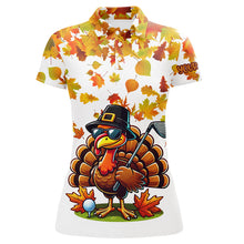 Load image into Gallery viewer, Thanksgiving autumn leaf pattern custom Women golf polo shirt, Funny Turkey golf tops for ladies NQS8748