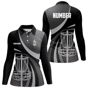 Black Grey Dot pattern disc golf basket custom Womens disc golf polo shirts, frisbee golf jerseys NQS8749