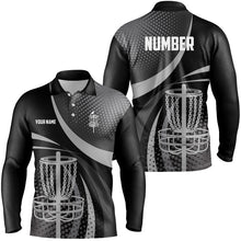 Load image into Gallery viewer, Black and Grey Dot pattern disc golf basket custom Men disc golf polo shirt, frisbee golf jersey NQS8749