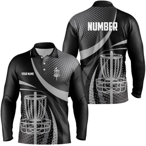 Black and Grey Dot pattern disc golf basket custom Men disc golf polo shirt, frisbee golf jersey NQS8749