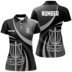 Black Grey Dot pattern disc golf basket custom Womens disc golf polo shirts, frisbee golf jerseys NQS8749