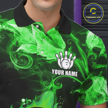 Load image into Gallery viewer, Personalized Funny Bowling Shirts for Men Green Flame Custom Bowling Team Outfit, Gift For Bowlers NQS10909