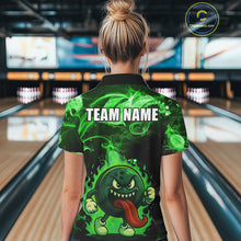 Load image into Gallery viewer, Personalized Funny Bowling Shirts for Women Green Flame Custom Bowling Team Outfit, Gift For Bowlers NQS10909