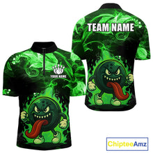 Load image into Gallery viewer, Personalized Funny Bowling Shirts for Men Green Flame Custom Bowling Team Outfit, Gift For Bowlers NQS10909