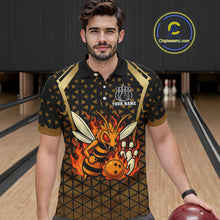 Load image into Gallery viewer, Custom Black and Gold Bee Bowling Polo, Quarter Zip Shirts For Men, Bee Bowling Team Bowlers Outfit NQS10911