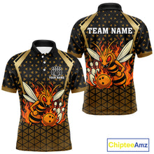 Load image into Gallery viewer, Custom Black and Gold Bee Bowling Polo, Quarter Zip Shirts For Men, Bee Bowling Team Bowlers Outfit NQS10911