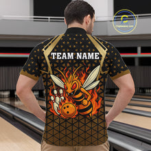Load image into Gallery viewer, Custom Black and Gold Bee Bowling Polo, Quarter Zip Shirts For Men, Bee Bowling Team Bowlers Outfit NQS10911