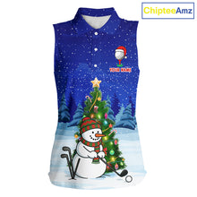 Load image into Gallery viewer, Funny Snowman Golf Blue Christmas Women Sleeveless Polo Shirt custom Christmas golf outfit, golf gift NQS10912
