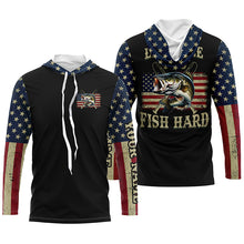 Load image into Gallery viewer, Live Free and Fish Hard American Flag Bass fishing Custom Name 3D All over printed Fishing gift NQS2521