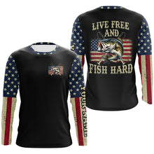 Load image into Gallery viewer, Live Free and Fish Hard American Flag Bass fishing Custom Name 3D All over printed Fishing gift NQS2521